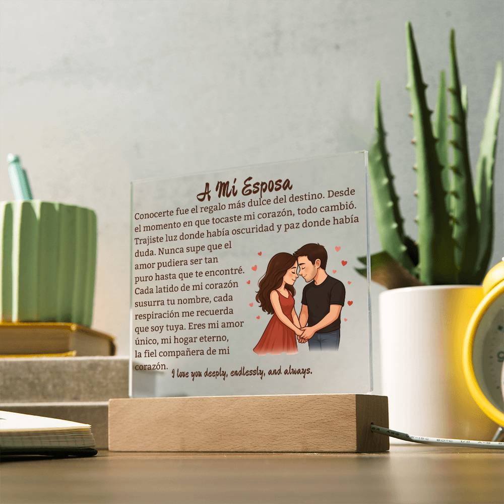Para Mi Esposa "Amor Unico En La Vida" Placa Acrílica Cuadrada