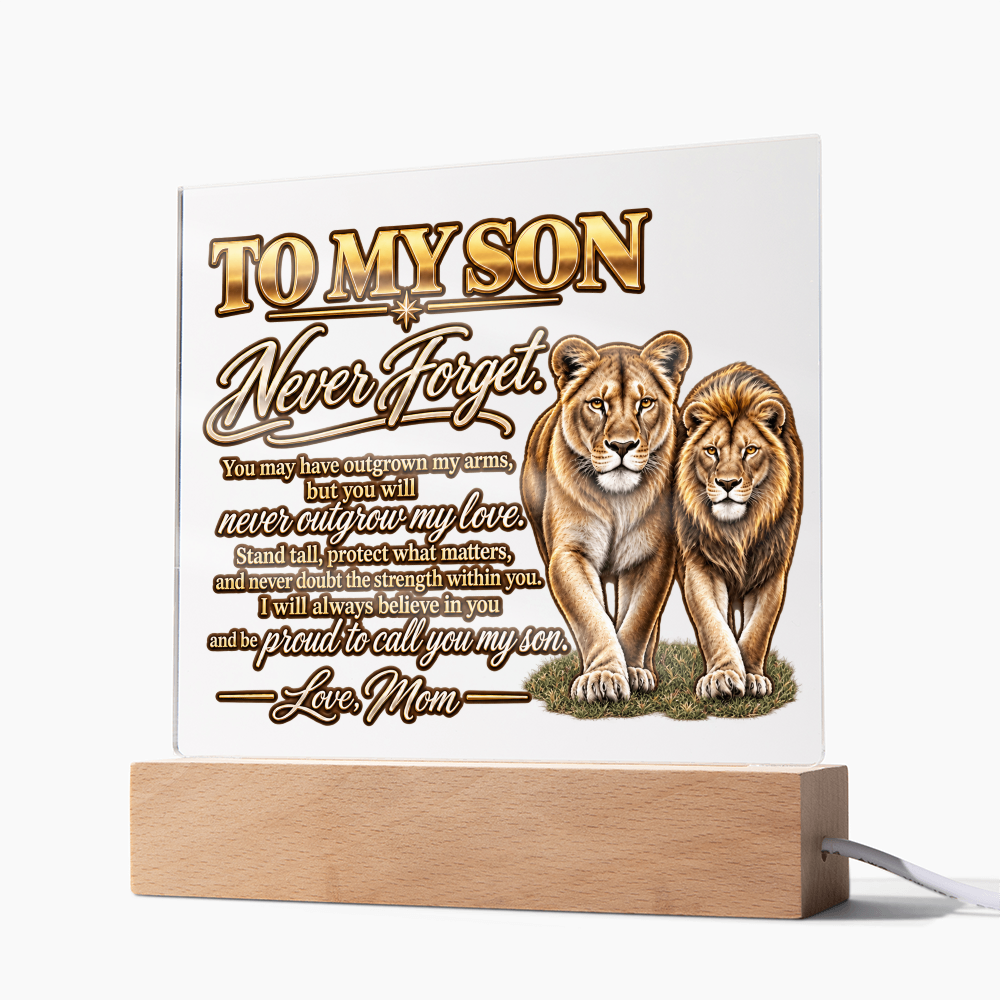 Never Outgrow My Love – Personalized Acrylic Plaque for Son