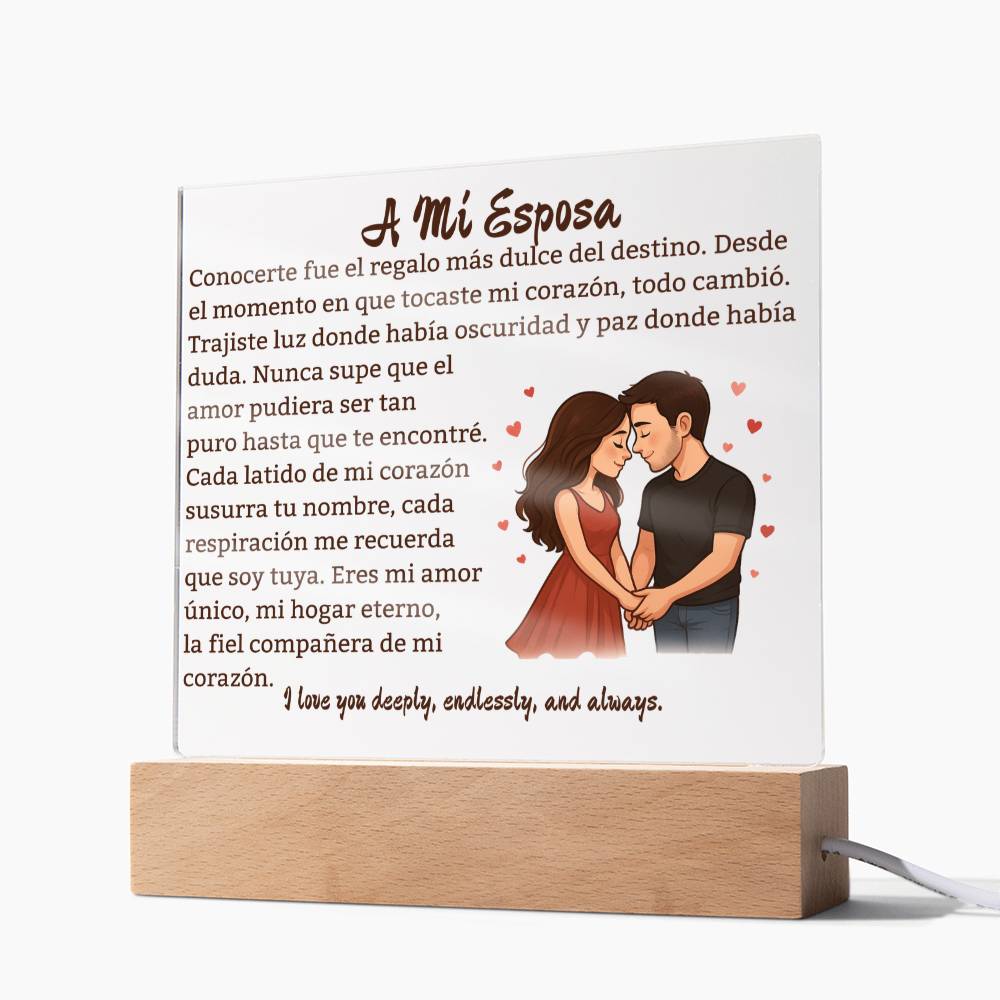 Para Mi Esposa "Amor Unico En La Vida" Placa Acrílica Cuadrada