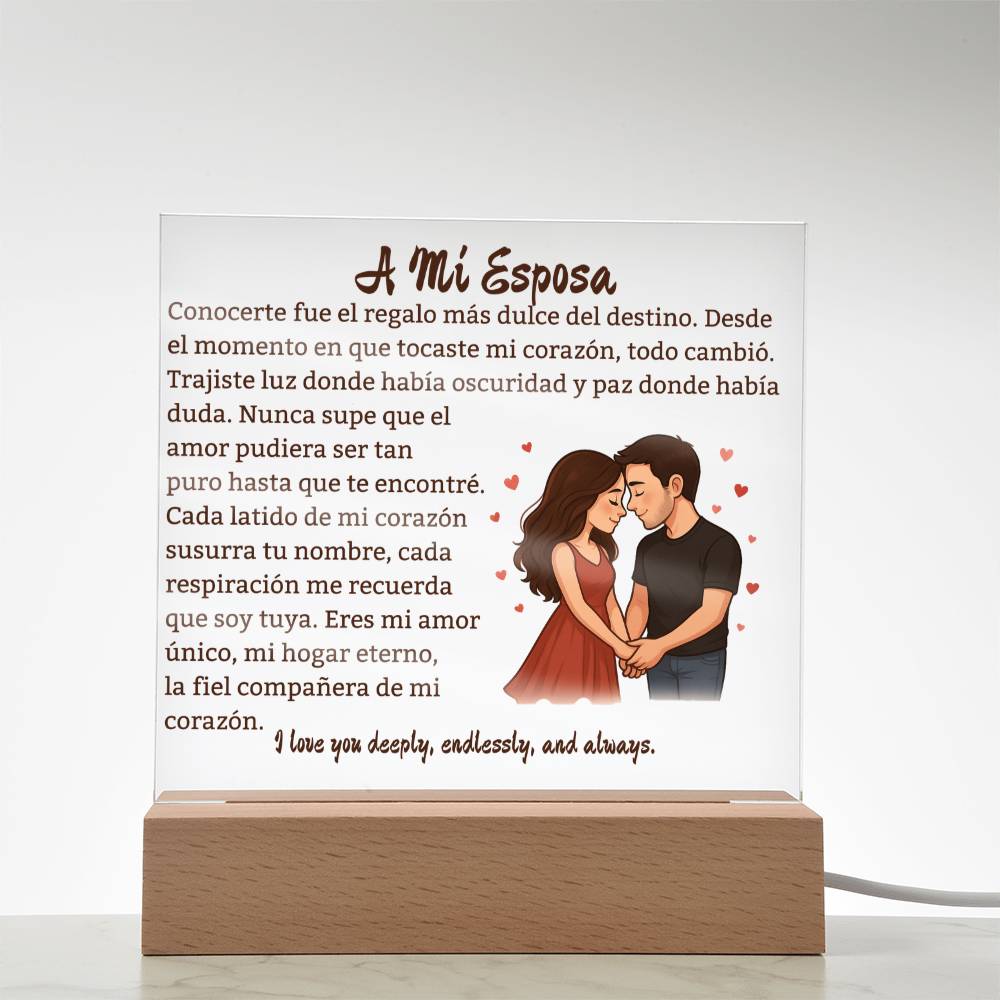 Para Mi Esposa "Amor Unico En La Vida" Placa Acrílica Cuadrada