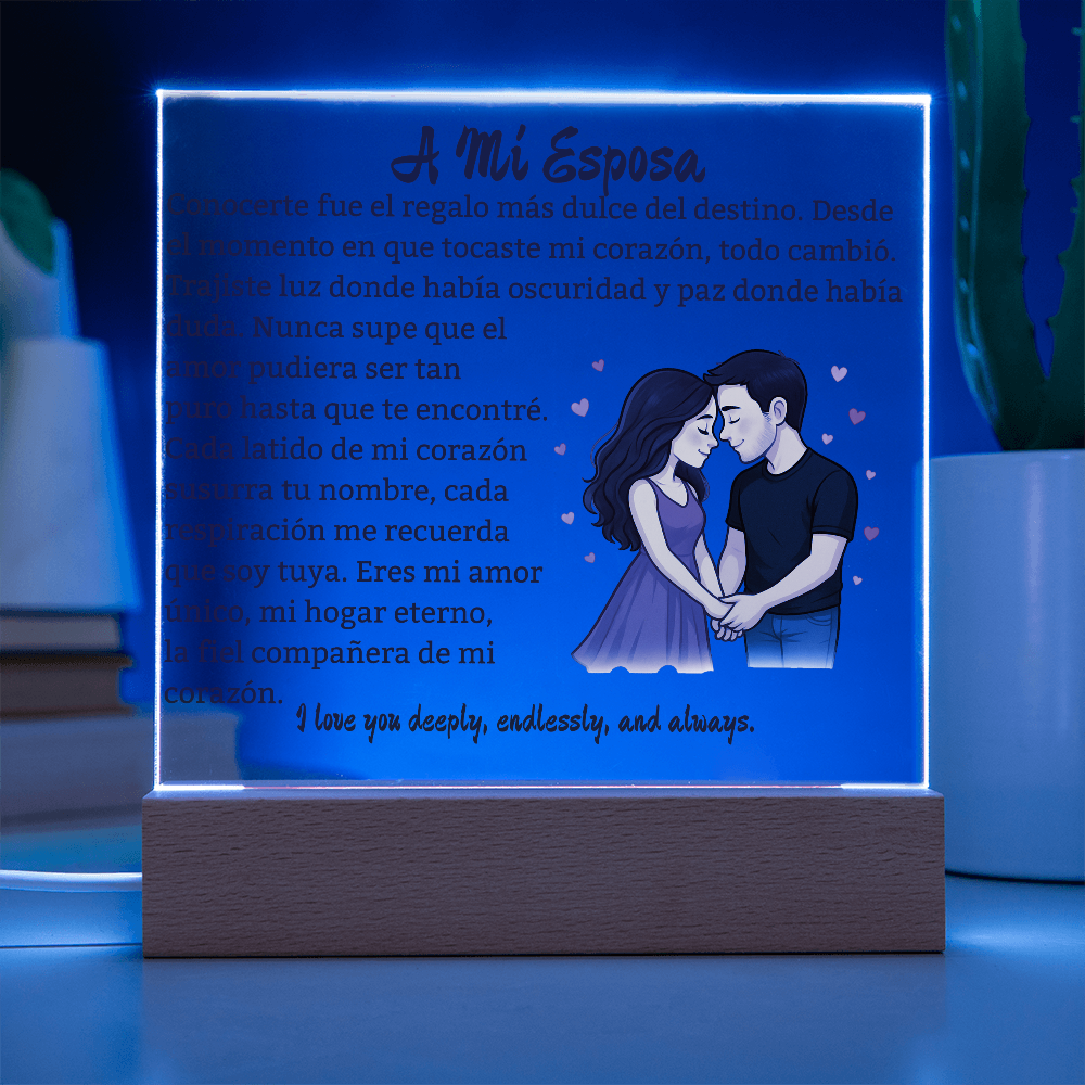 Para Mi Esposa "Amor Unico En La Vida" Placa Acrílica Cuadrada