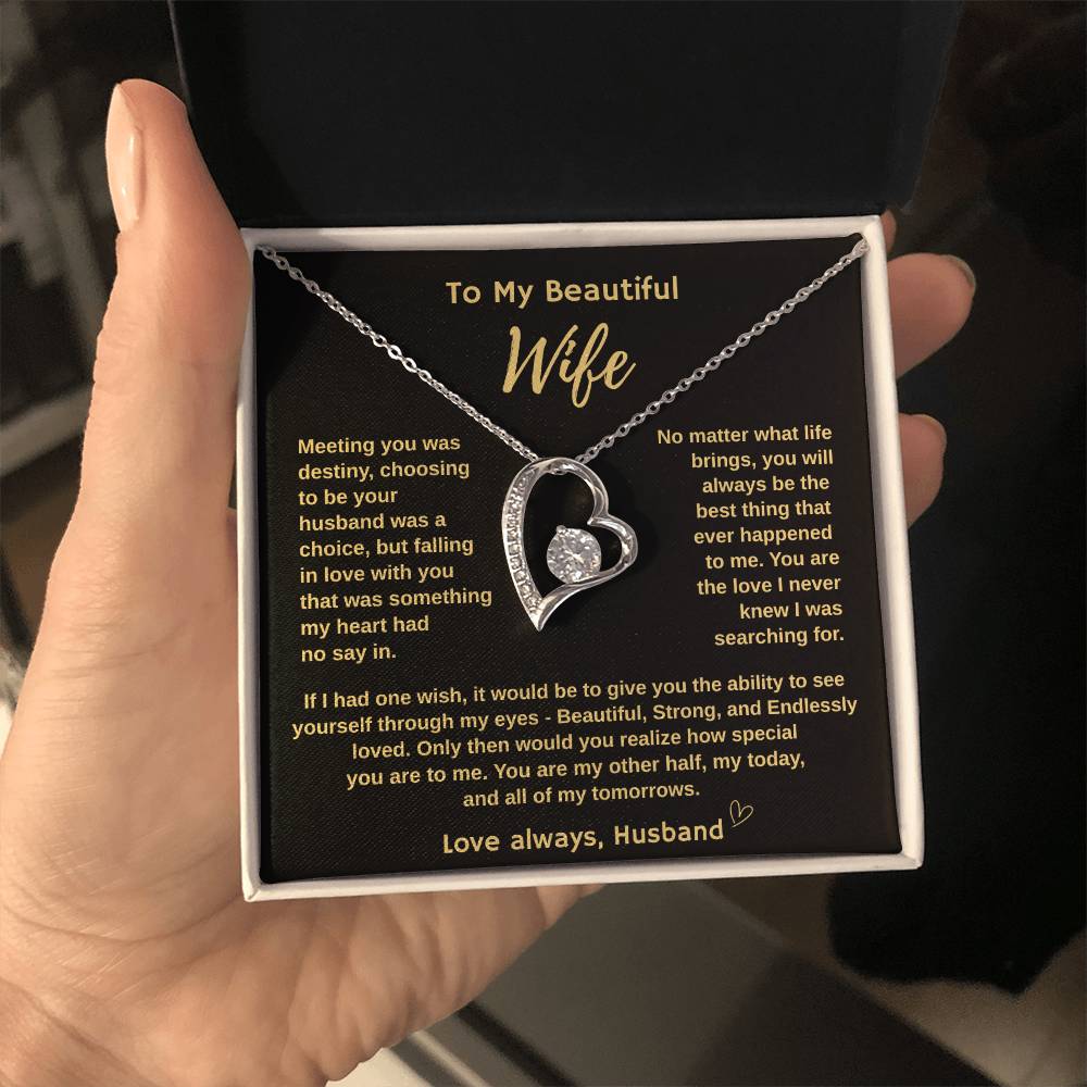 To My Beautiful Wife "Meeting You Was Destiny"  Forever Love Necklace