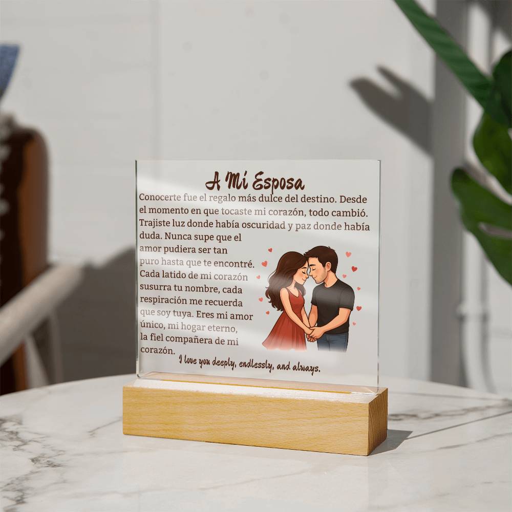 Para Mi Esposa "Amor Unico En La Vida" Placa Acrílica Cuadrada