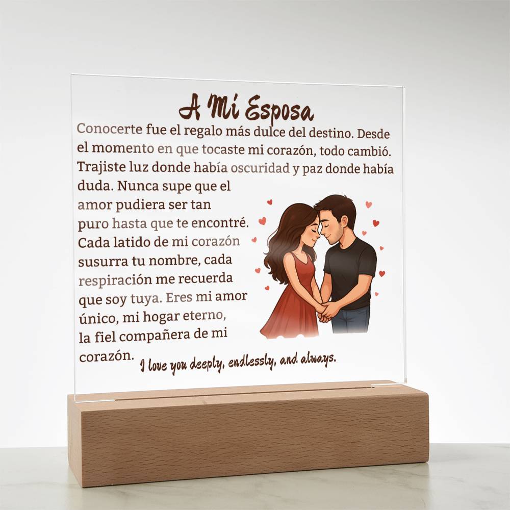 Para Mi Esposa "Amor Unico En La Vida" Placa Acrílica Cuadrada