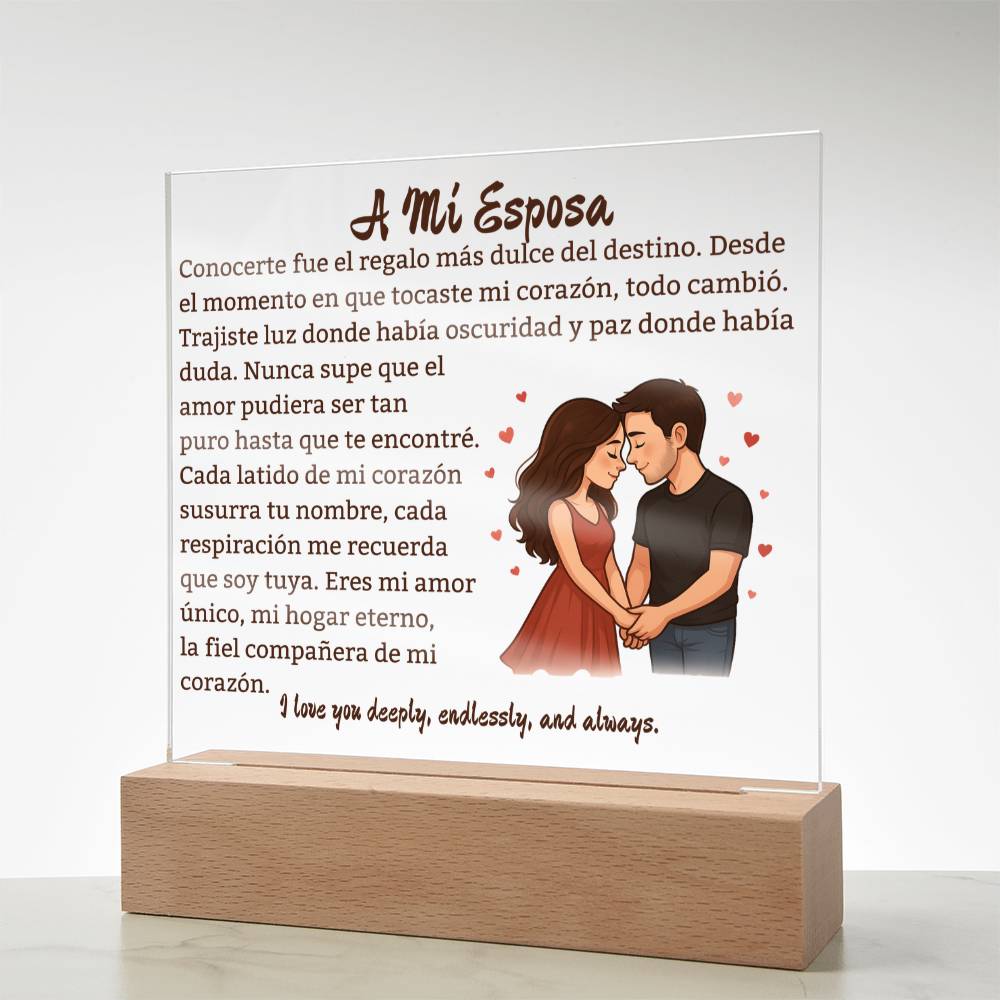 Para Mi Esposa "Amor Unico En La Vida" Placa Acrílica Cuadrada