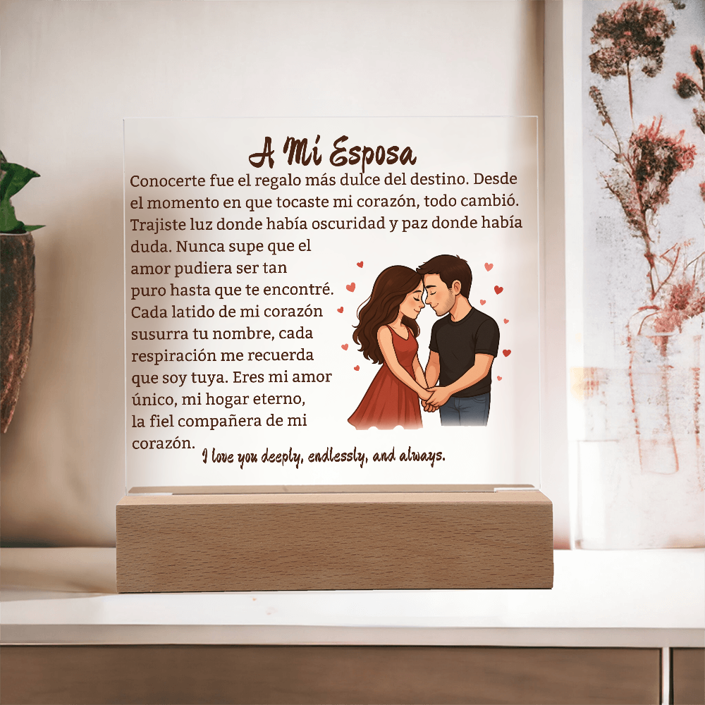 Para Mi Esposa "Amor Unico En La Vida" Placa Acrílica Cuadrada
