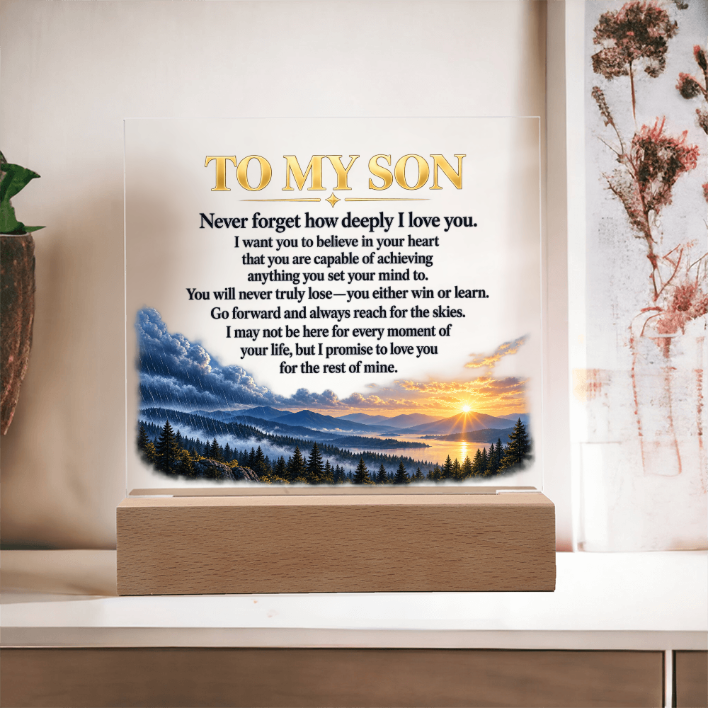 To My Son Acrylic Plaque with LED Base  "A Heartfelt Gift from a Parent"
