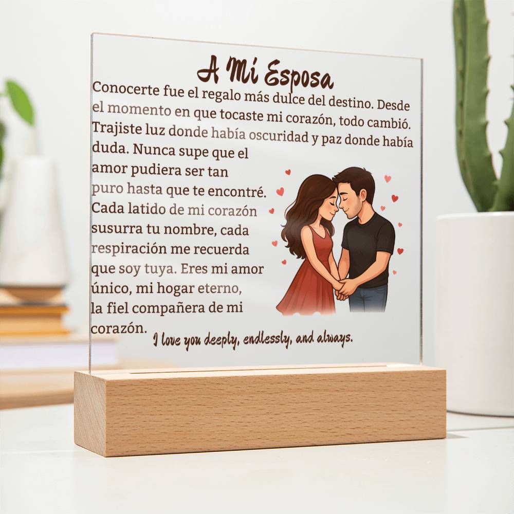 Para Mi Esposa "Amor Unico En La Vida" Placa Acrílica Cuadrada