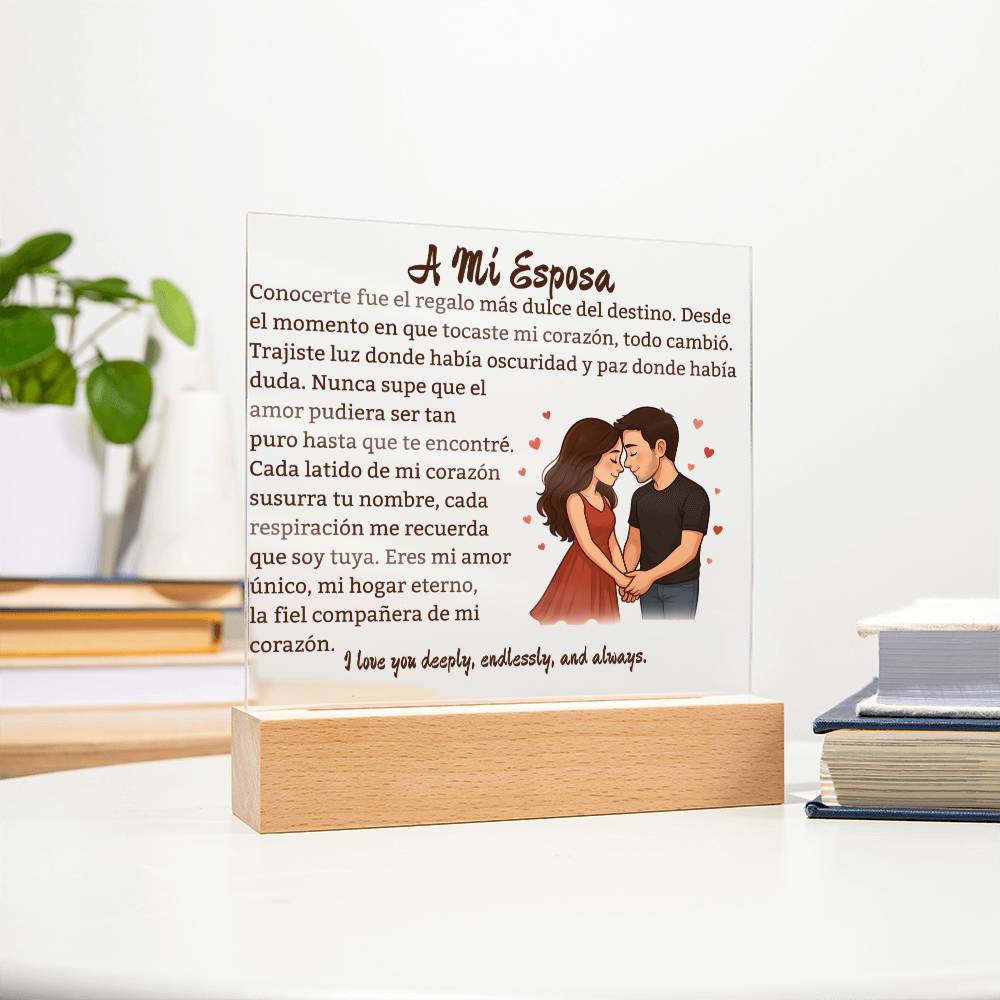 Para Mi Esposa "Amor Unico En La Vida" Placa Acrílica Cuadrada