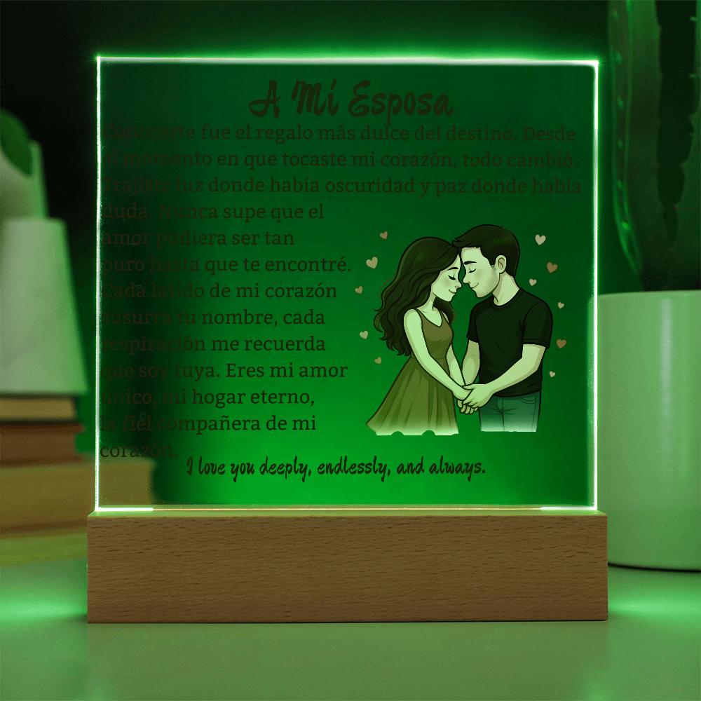 Para Mi Esposa "Amor Unico En La Vida" Placa Acrílica Cuadrada