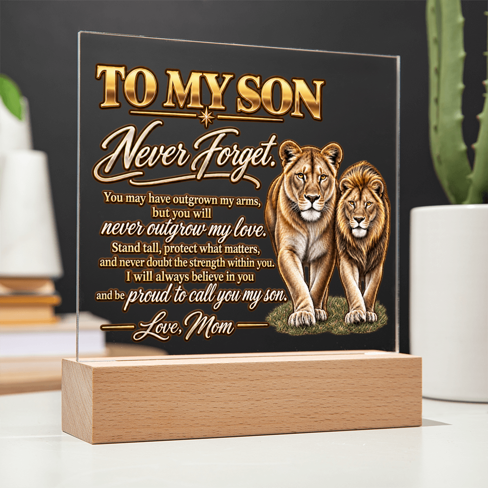 Never Outgrow My Love – Personalized Acrylic Plaque for Son