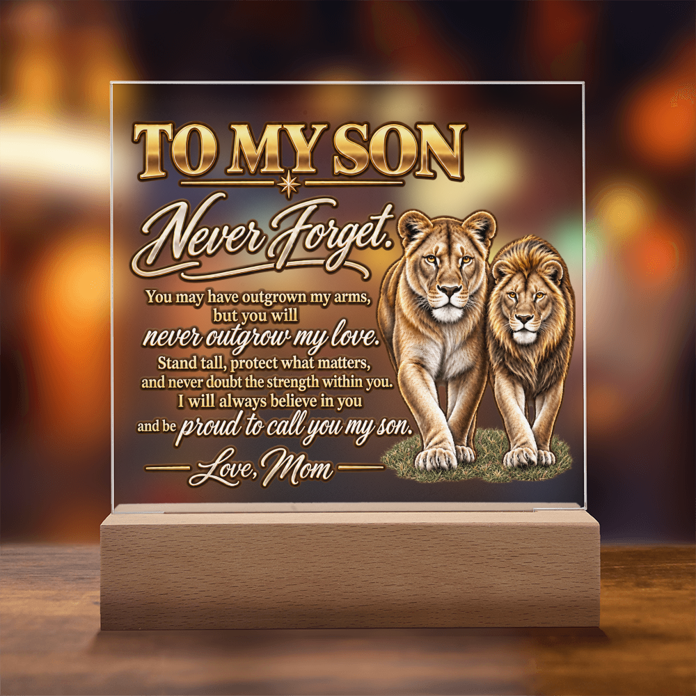 Never Outgrow My Love – Personalized Acrylic Plaque for Son