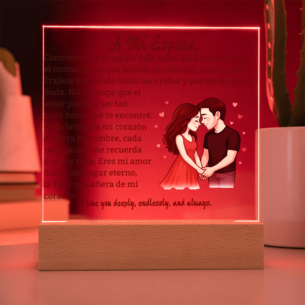 Para Mi Esposa "Amor Unico En La Vida" Placa Acrílica Cuadrada