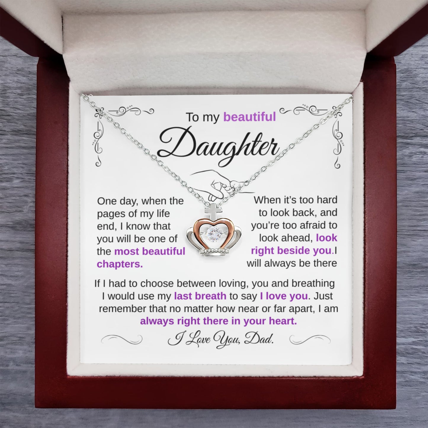 To My Daughter Necklace "The Most Beautiful Chapters Of My Life" Crown Pendant Necklace.