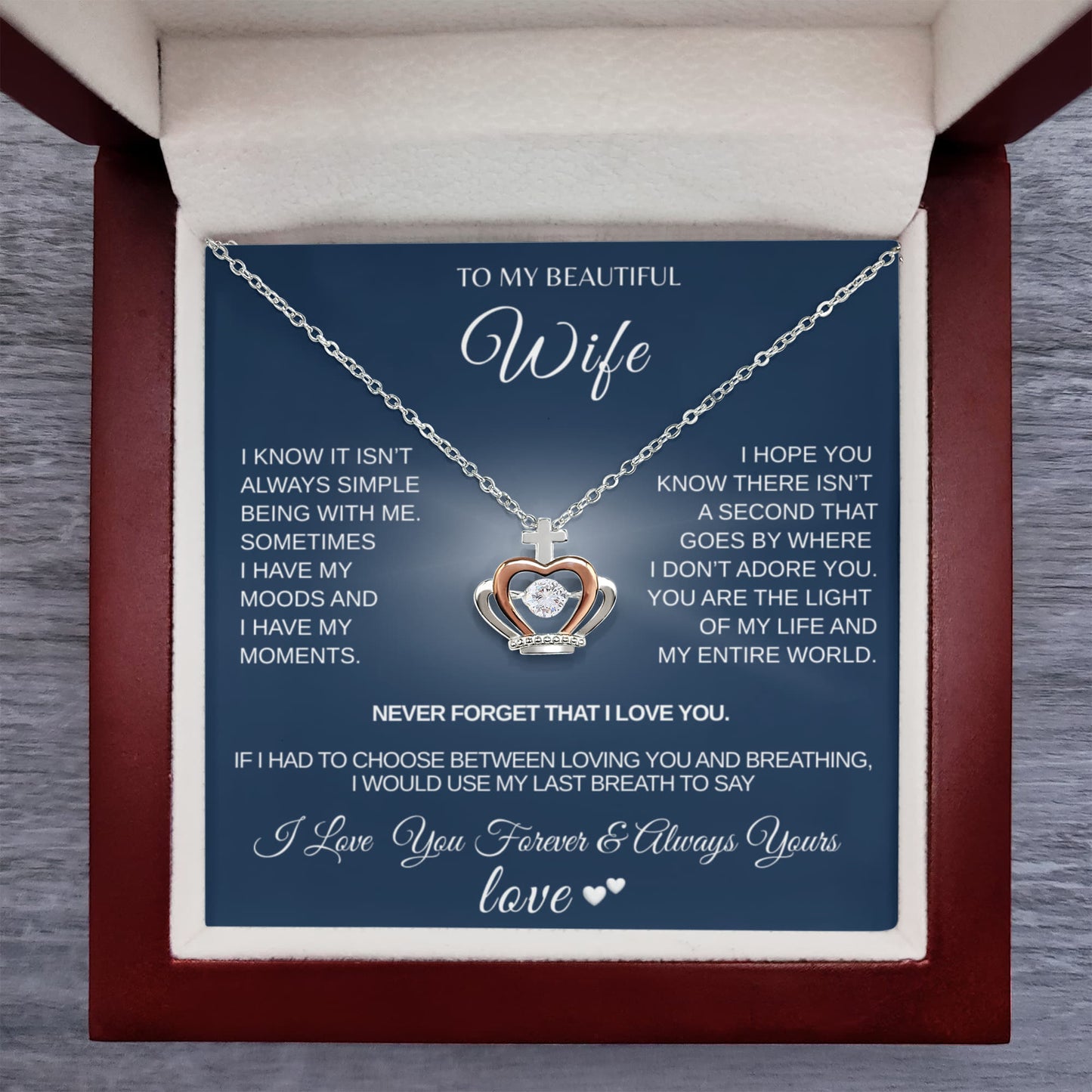To My Beautiful Wife "A Necklace From The Heart" Crown Pendant Necklace