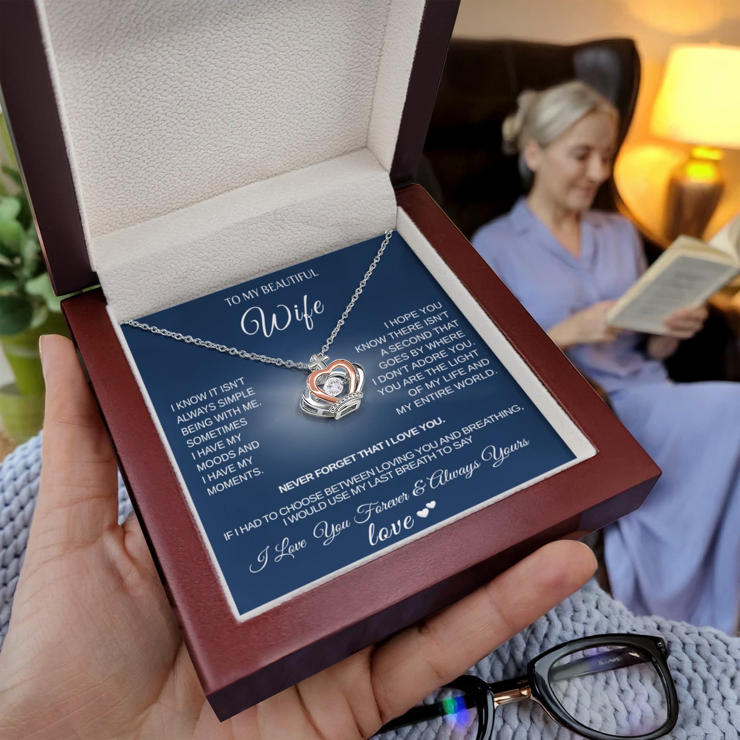 To My Beautiful Wife "A Necklace From The Heart" Crown Pendant Necklace