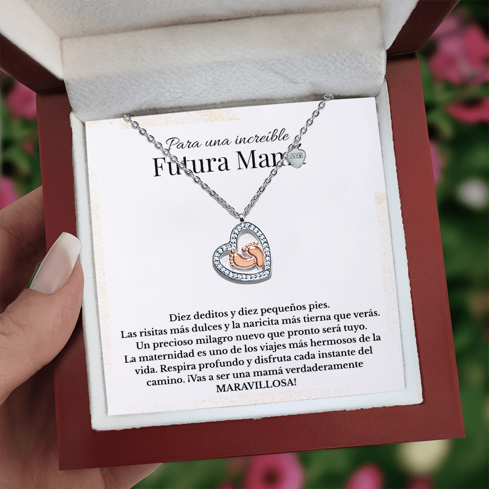 Para Una Increible Futura Mama | Collar De Corazón Con Pies De Bebé