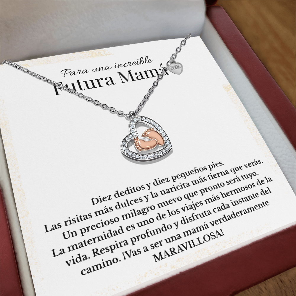 Para Una Increible Futura Mama | Collar De Corazón Con Pies De Bebé